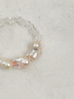 「Frosted Pearl」 Clear Crystal & Baroque Pearl Bracelet