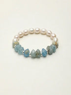 「Azure Mist Moon Glow」 Lazulite & Freshwater Pearl Bracelet