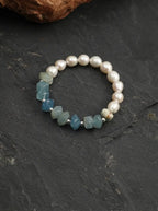 「Azure Mist Moon Glow」 Lazulite & Freshwater Pearl Bracelet