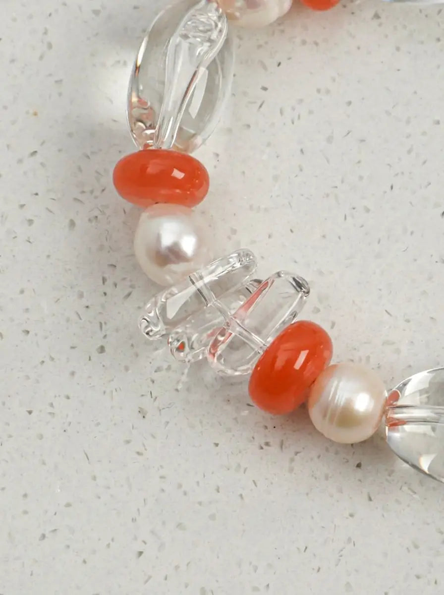 「Crystal Rosy Warmth」 Clear Crystal, Nanhong Agate & Freshwater Pearl Bracelet