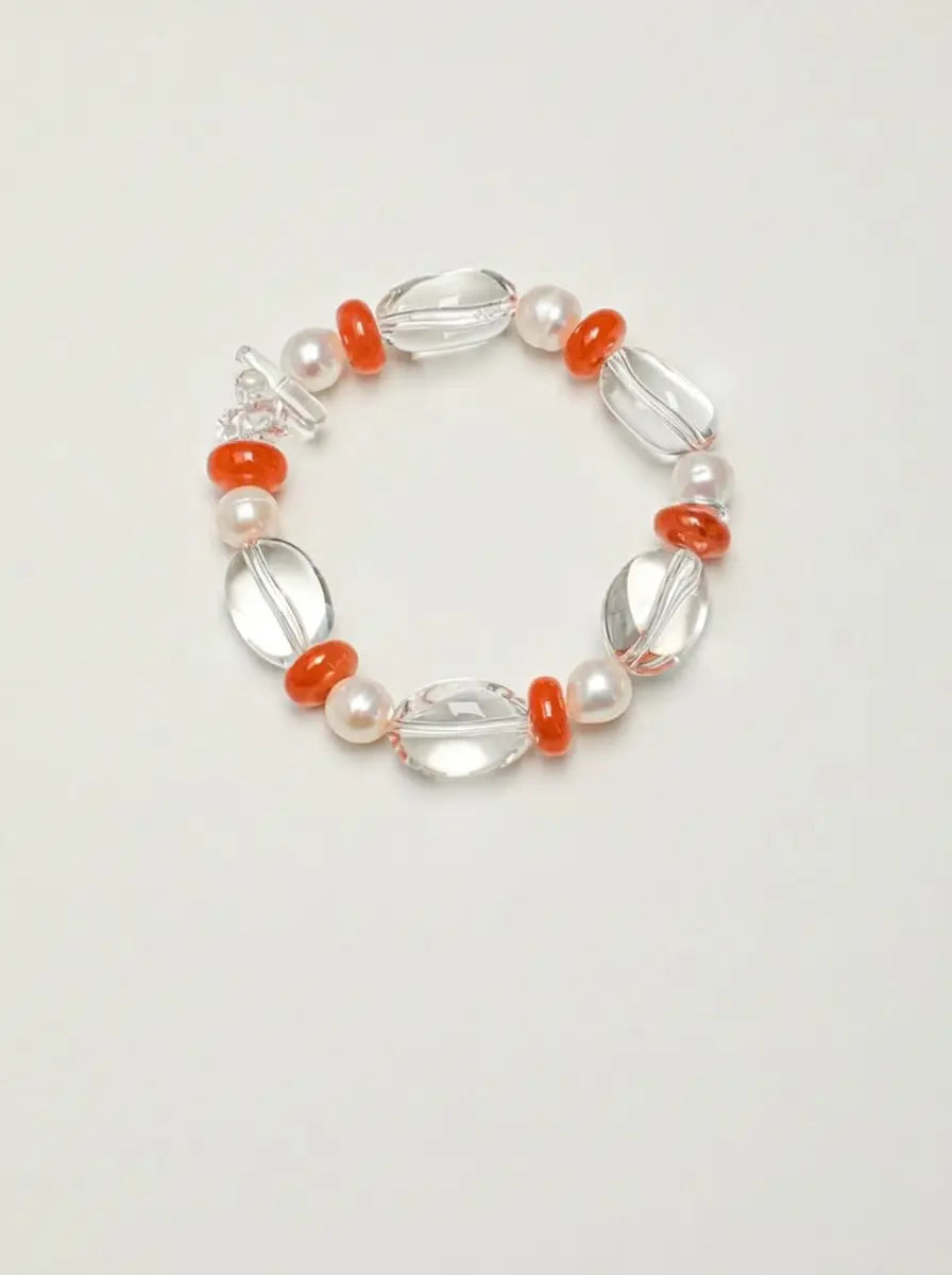 「Crystal Rosy Warmth」 Clear Crystal, Nanhong Agate & Freshwater Pearl Bracelet