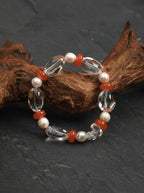 「Crystal Rosy Warmth」 Clear Crystal, Nanhong Agate & Freshwater Pearl Bracelet