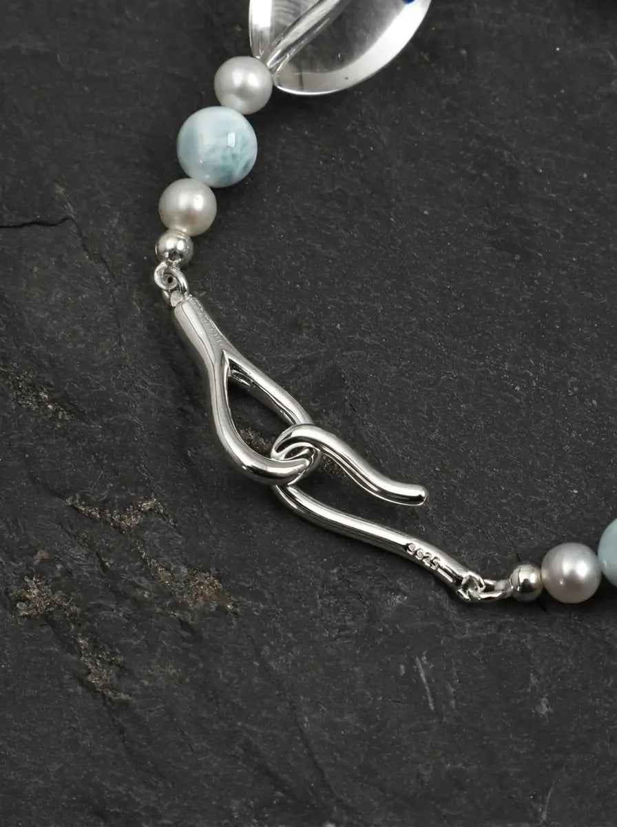 「Moonlit Clear Stream」 Clear Crystal Larimar Pearl Bracelet