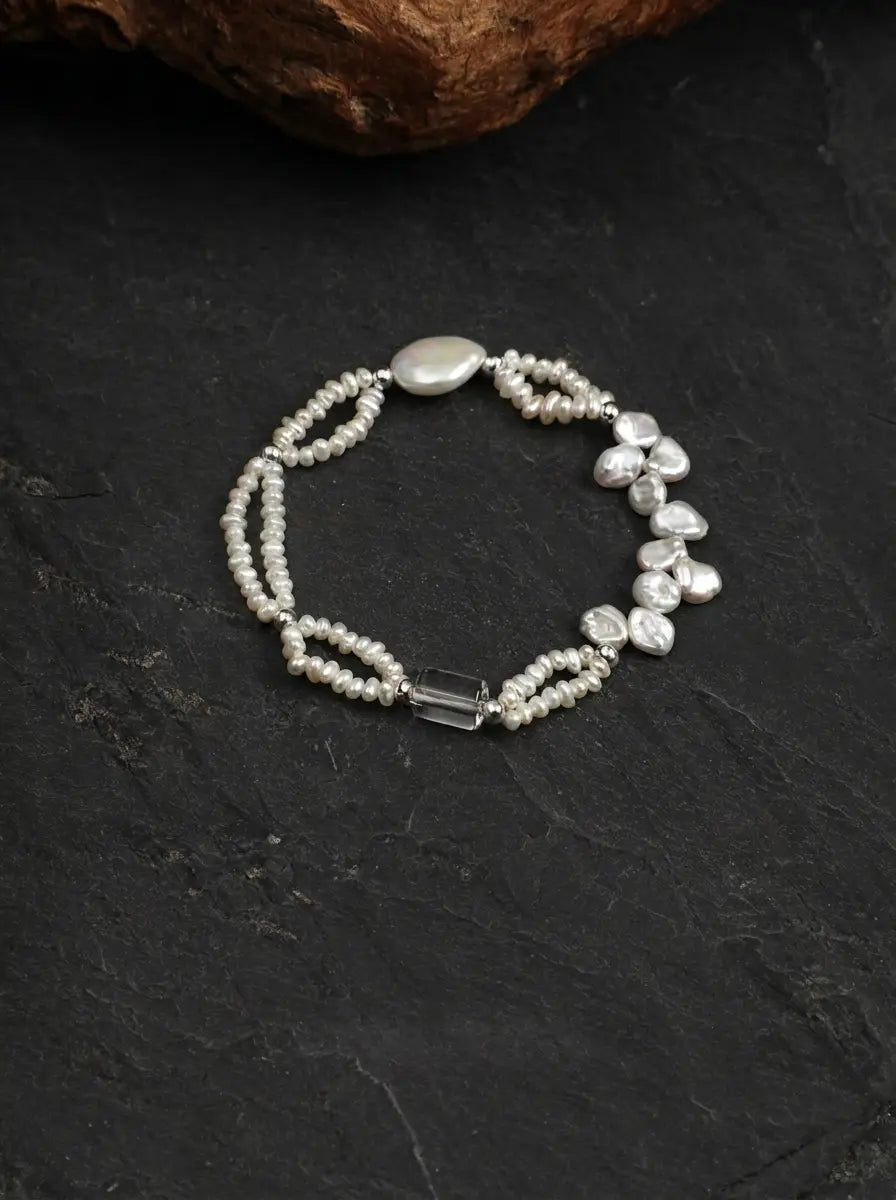 Breaking Wave Layered Pearl & Crystal Bracelet