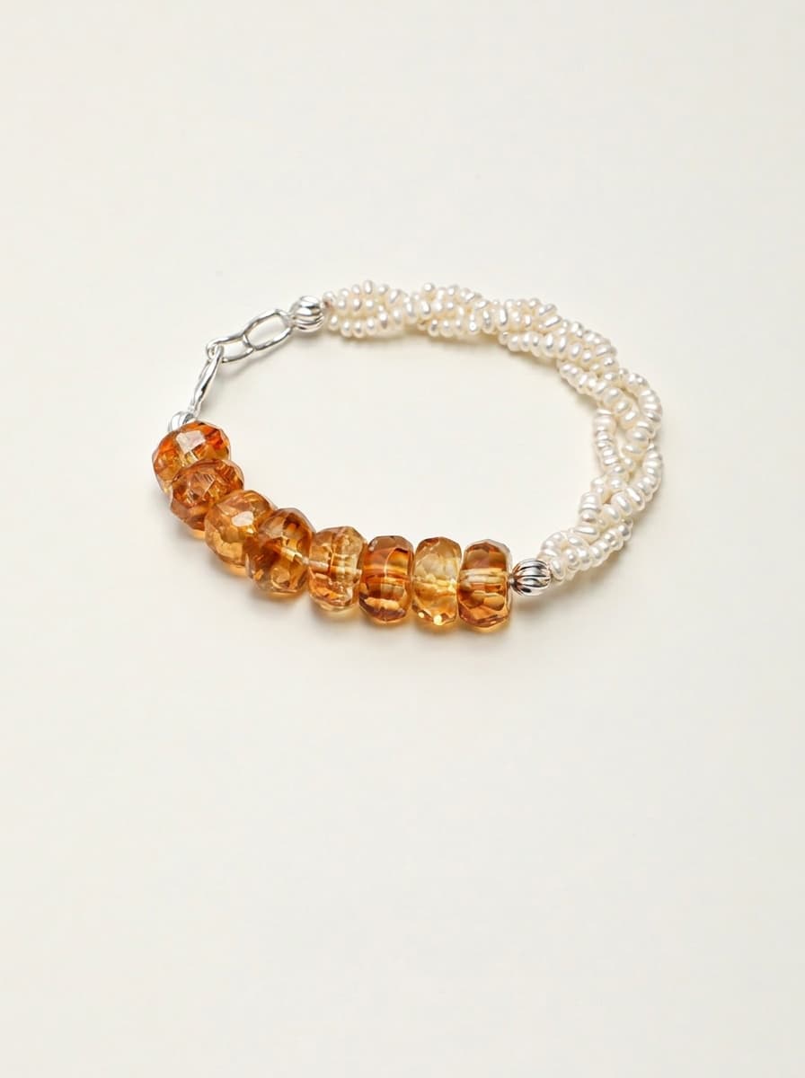 「Amber Glow Eight Directions」 Citrine & Pearl Bracelet