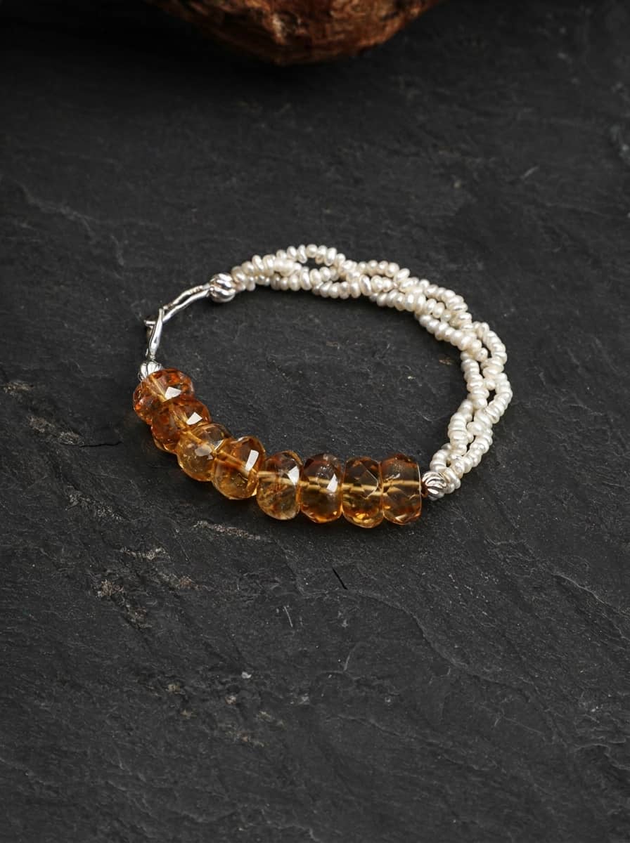 「Amber Glow Eight Directions」 Citrine & Pearl Bracelet