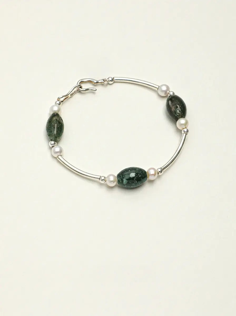 「Forest Isle」 Moss Agate & Pearl Bracelet