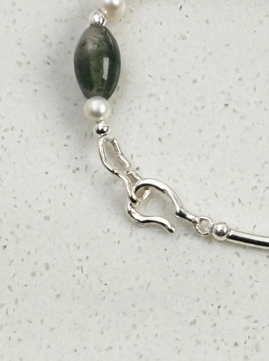 「Forest Isle」 Moss Agate & Pearl Bracelet