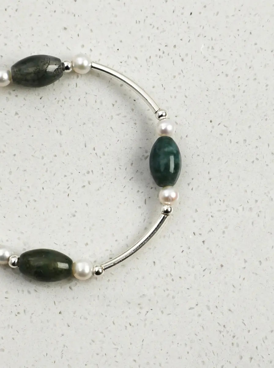 「Forest Isle」 Moss Agate & Pearl Bracelet