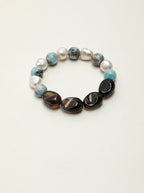 「Ink Crystal Tide」 Larimar, Smoky Quartz & Baroque Pearl Bracelet