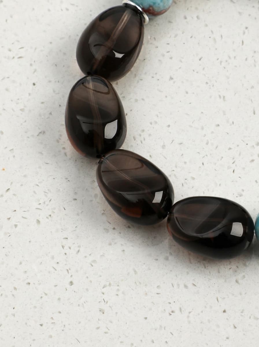 「Ink Crystal Tide」 Larimar, Smoky Quartz & Baroque Pearl Bracelet