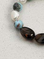 「Ink Crystal Tide」 Larimar, Smoky Quartz & Baroque Pearl Bracelet