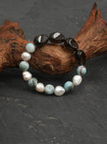 「Ink Crystal Tide」 Larimar, Smoky Quartz & Baroque Pearl Bracelet