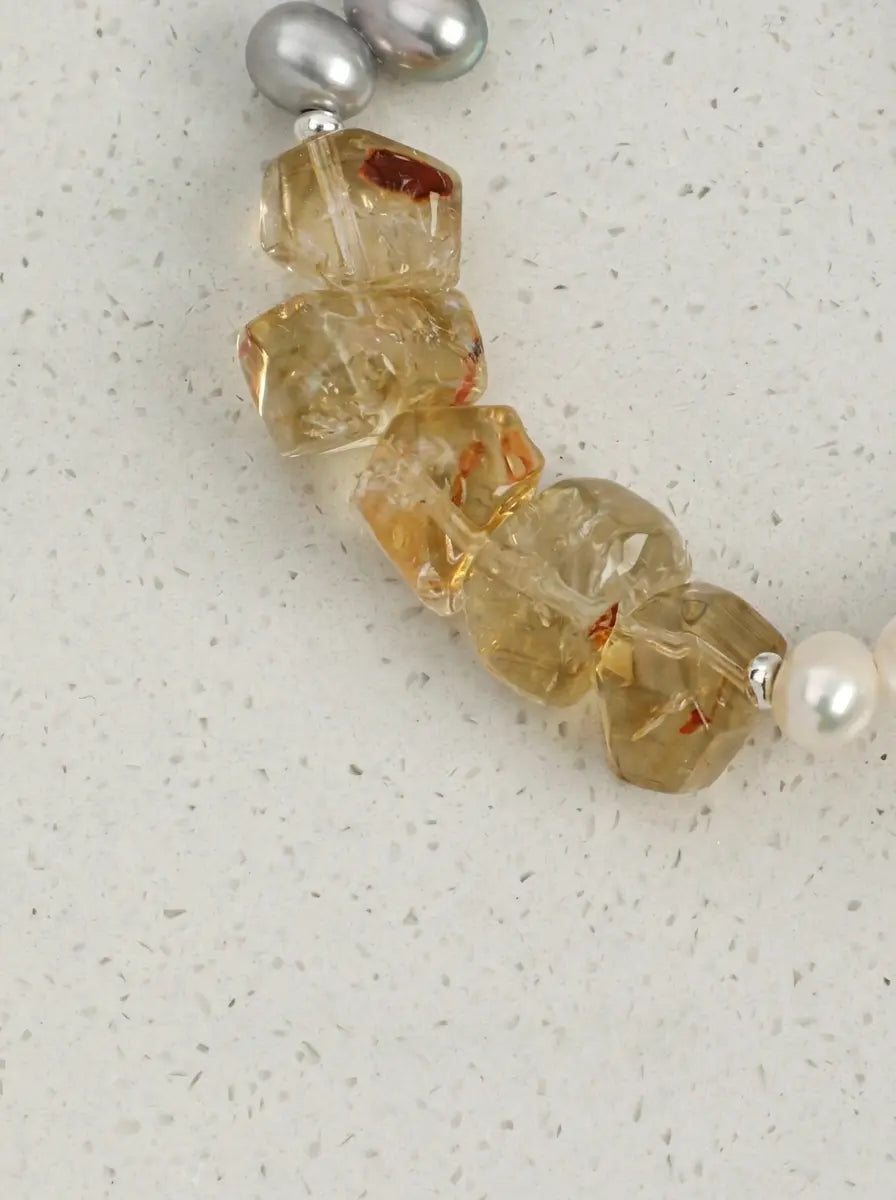 Moon-Touched Golden Vein" Citrine & Pearl Bracelet