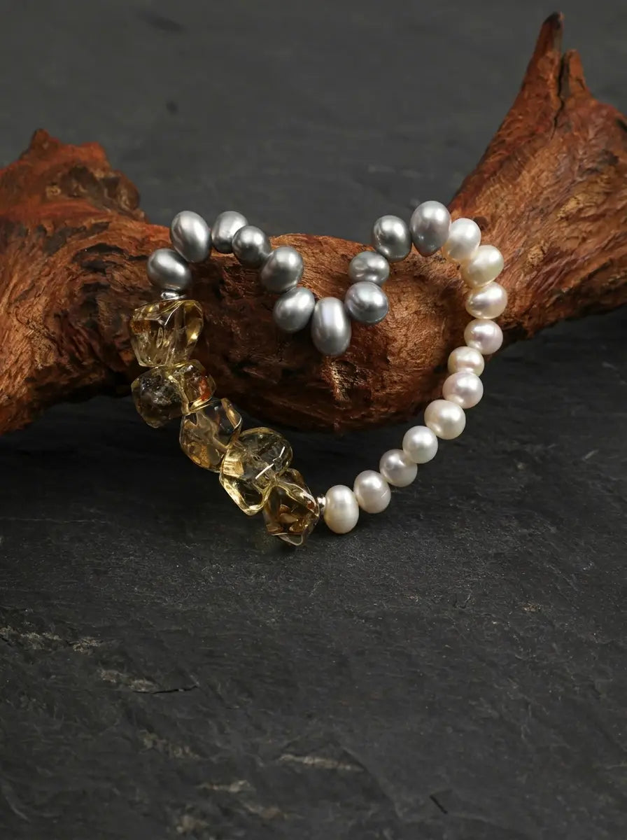 Moon-Touched Golden Vein" Citrine & Pearl Bracelet
