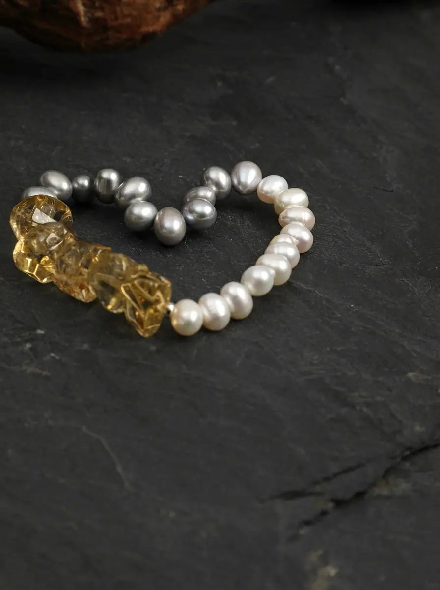 Moon-Touched Golden Vein" Citrine & Pearl Bracelet