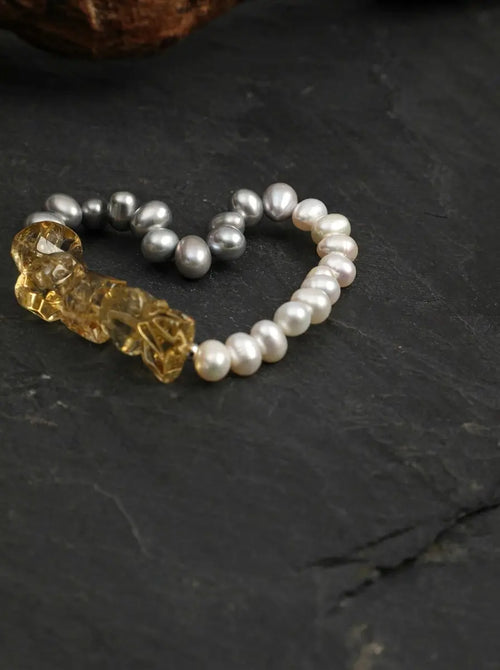 Moon-Touched Golden Vein" Citrine & Pearl Bracelet