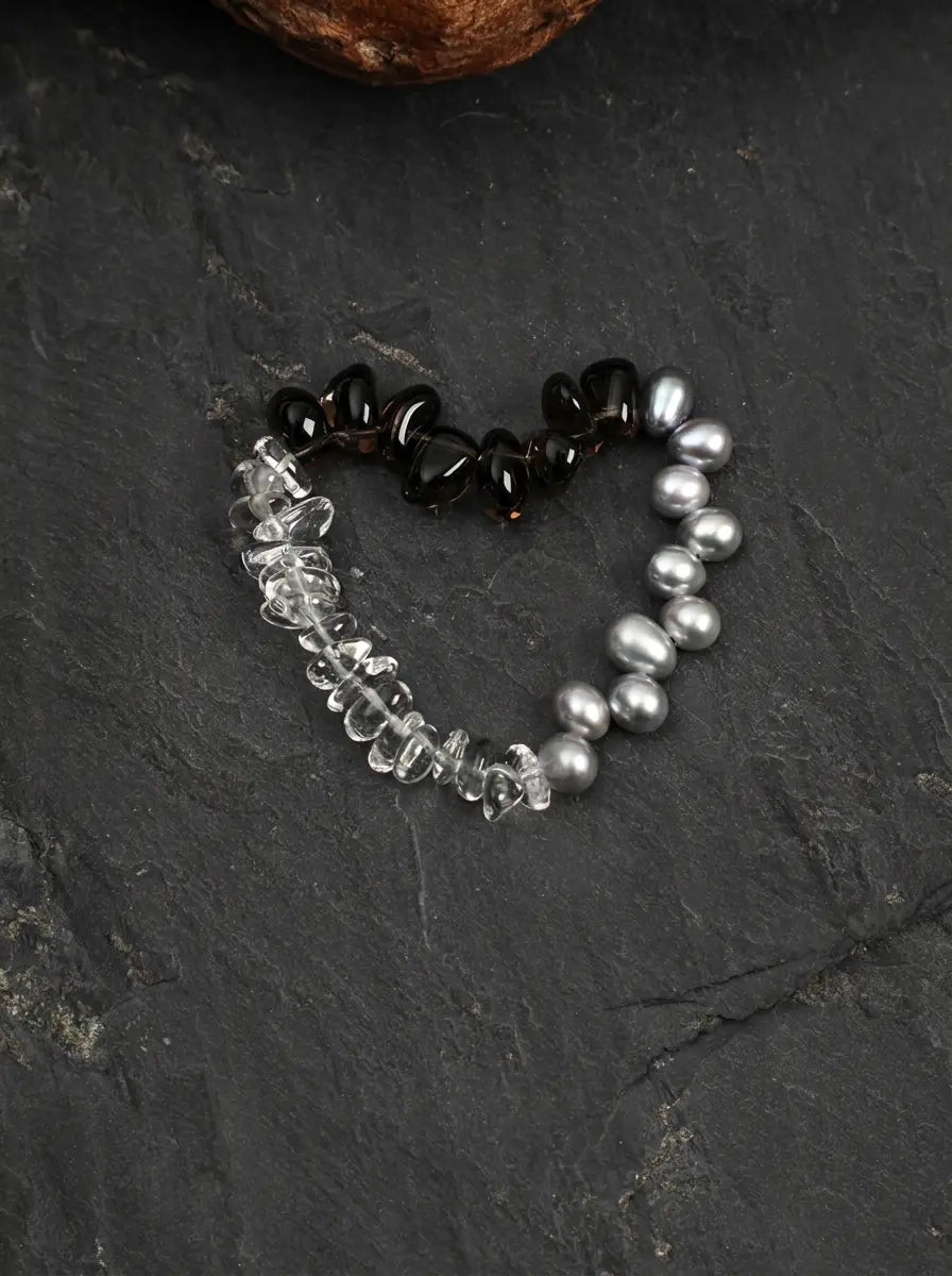 "Snow Stillness" Smoky Quartz & Pearl Bracelet