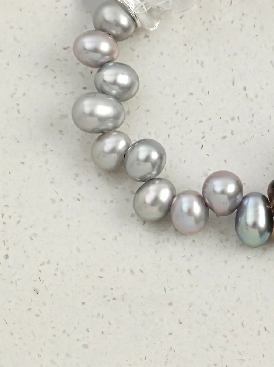 "Snow Stillness" Smoky Quartz & Pearl Bracelet