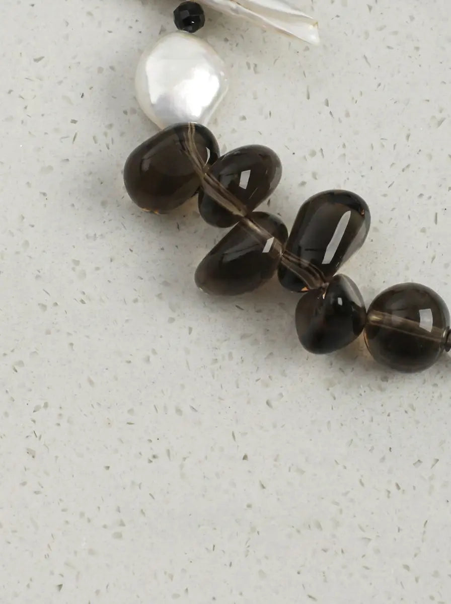 "Ink Shadow" Smoky Quartz & Malachite Pearl Bracelet