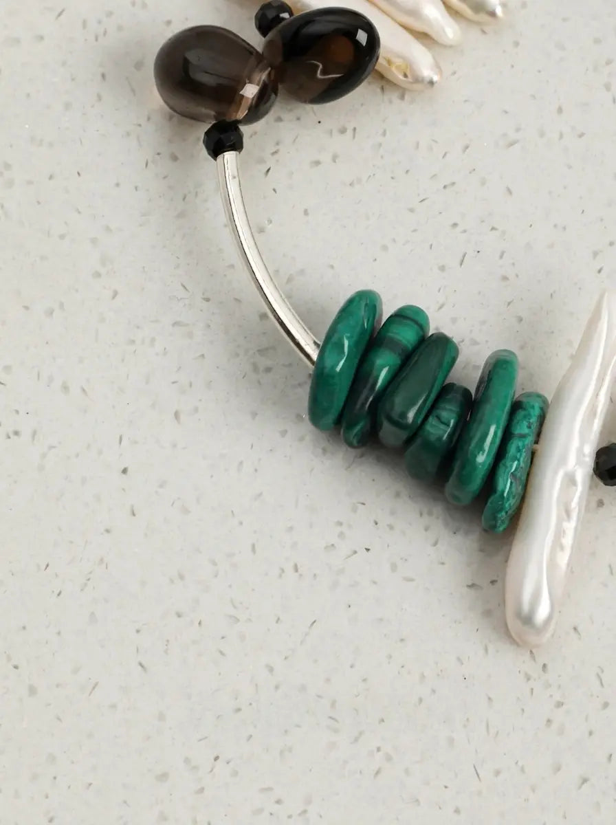 "Ink Shadow" Smoky Quartz & Malachite Pearl Bracelet