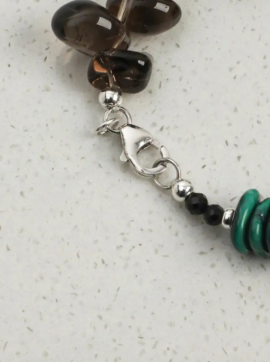 "Ink Shadow" Smoky Quartz & Malachite Pearl Bracelet