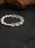 "Whirling Ripple" Clear Quartz & Pearl Bracelet