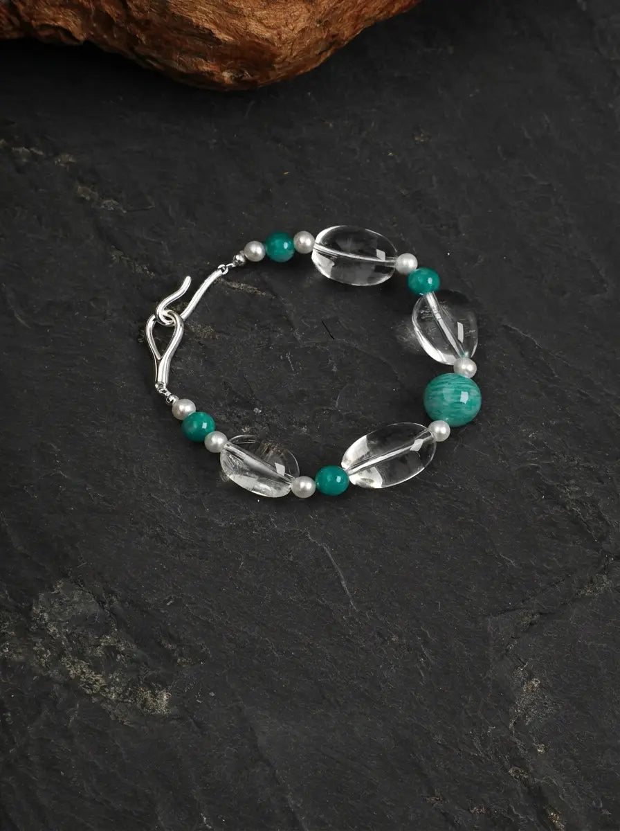 "Moon-Kissed Azure" Amazonite & Clear Quartz Bracelet