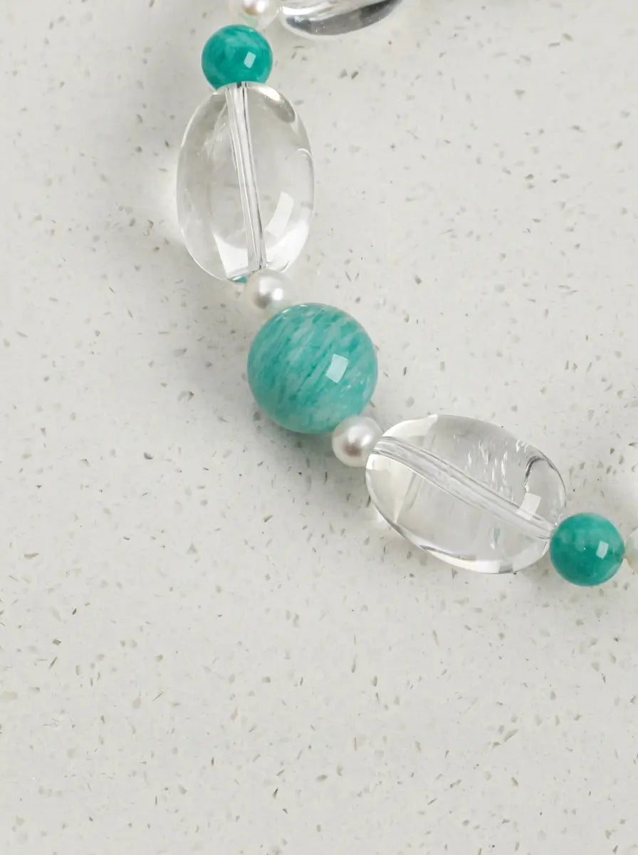 "Moon-Kissed Azure" Amazonite & Clear Quartz Bracelet