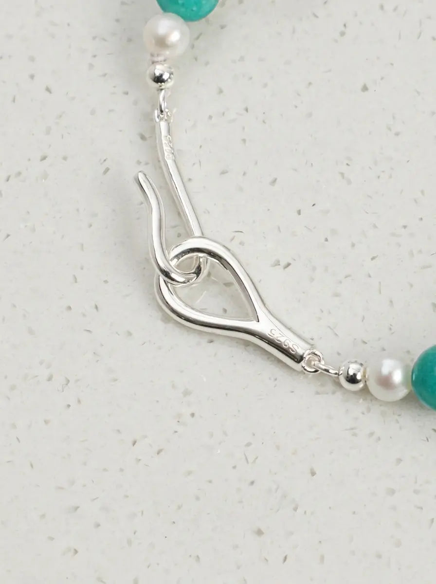 "Moon-Kissed Azure" Amazonite & Clear Quartz Bracelet