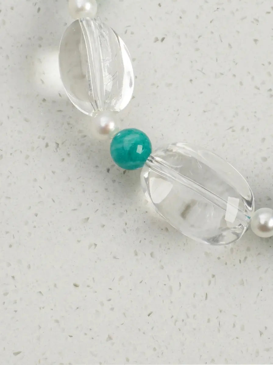 "Moon-Kissed Azure" Amazonite & Clear Quartz Bracelet