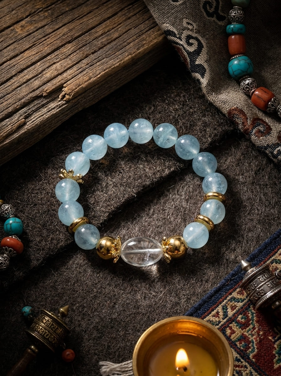Blue Sea Tide · Aquamarine & Clear Crystal Bracelet