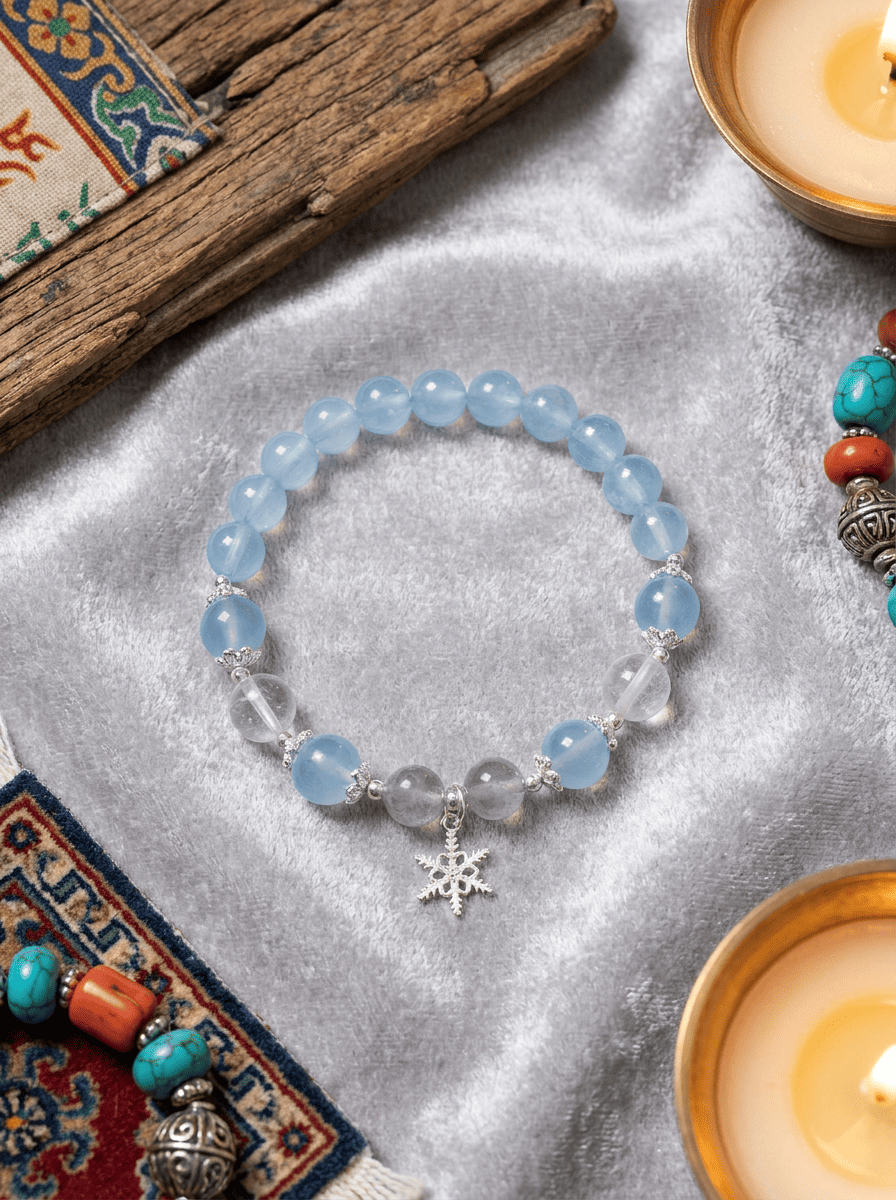Ice Crystal Snow Moon · Aquamarine & Moonstone Bracelet