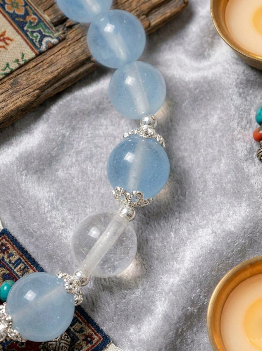 Ice Crystal Snow Moon · Aquamarine & Moonstone Bracelet
