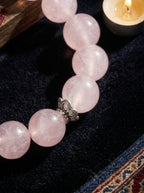 「Lotus Heart and Peach Charm」Rose Quartz Bracelet