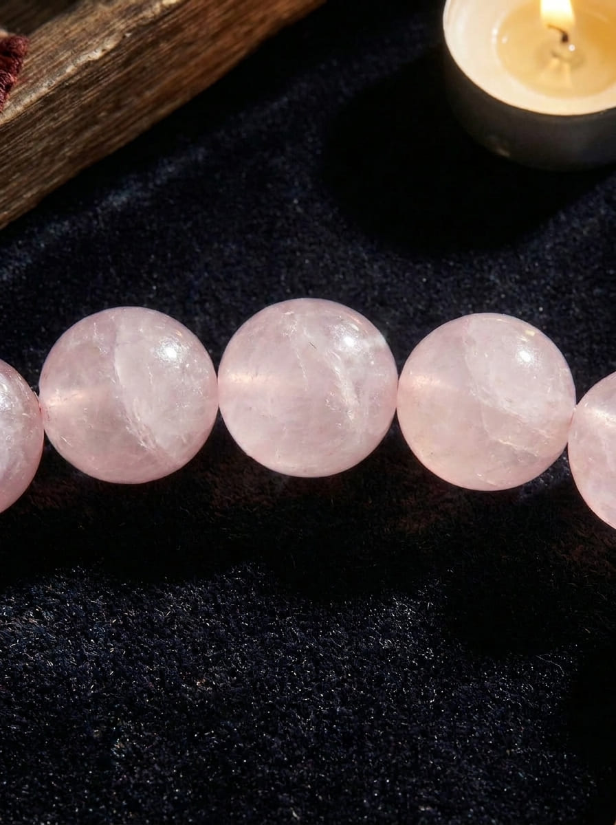 「Lotus Heart and Peach Charm」Rose Quartz Bracelet