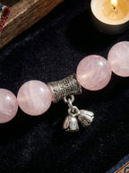 「Lotus Heart and Peach Charm」Rose Quartz Bracelet