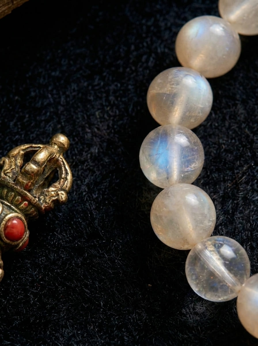 Sunset Golden Mountain · Moonstone & Clear Crystal Bracelet