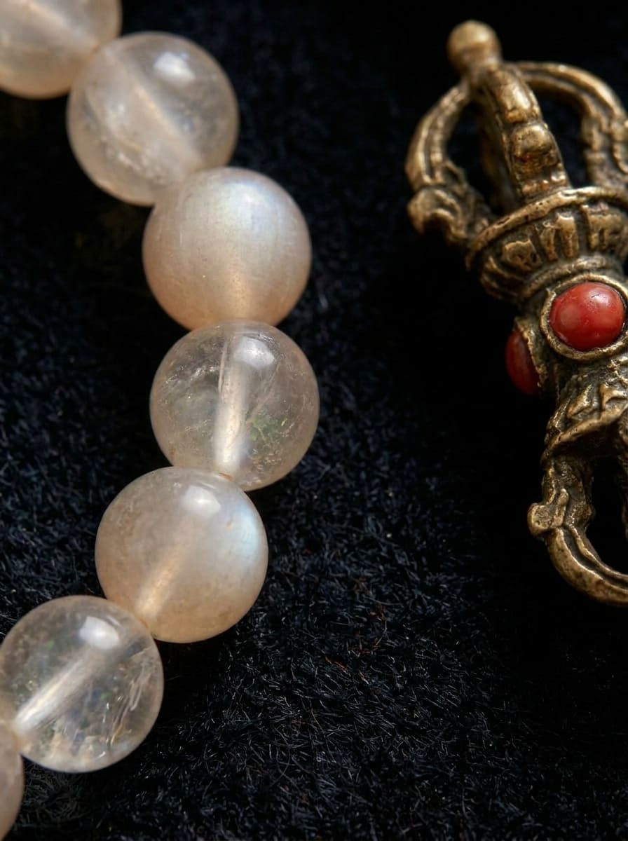 Sunset Golden Mountain · Moonstone & Clear Crystal Bracelet