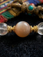 Sunset Golden Mountain · Moonstone & Clear Crystal Bracelet
