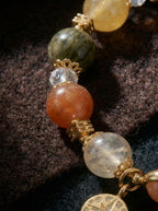 Warm Jade Fortune · Rose Quartz, Green Rutilated & Citrine Bracelet