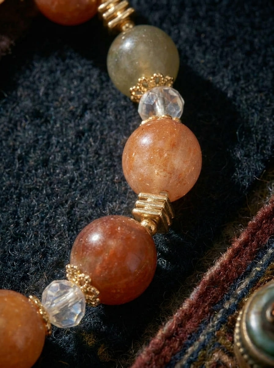 Warm Jade Fortune · Rose Quartz, Green Rutilated & Citrine Bracelet