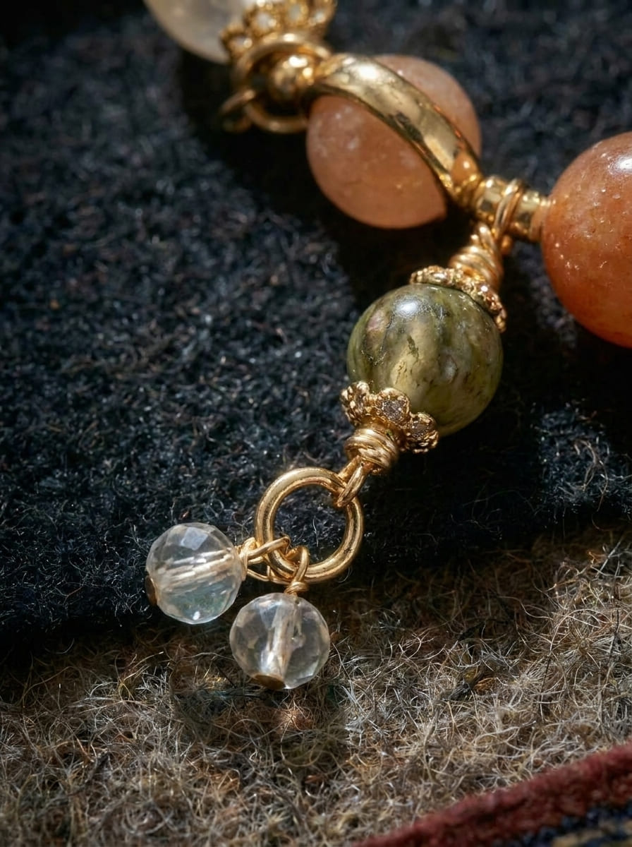 Warm Jade Fortune · Rose Quartz, Green Rutilated & Citrine Bracelet