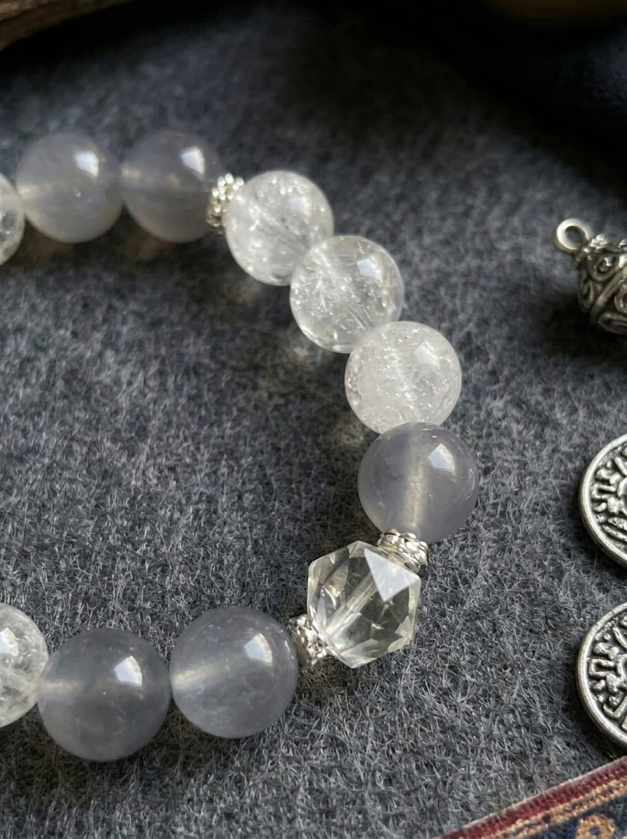 Sea of Clouds Blue Fluorite · Clear Crystal Bracelet