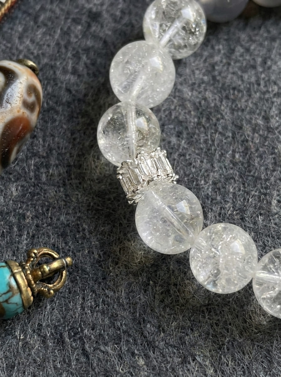 Sea of Clouds Blue Fluorite · Clear Crystal Bracelet