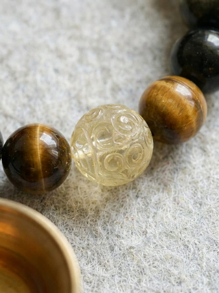 Spiritual Snake Fortune Guard · Tiger's Eye, Tea Crystal & Citrine Bracelet