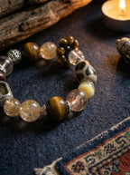 Golden Overlord Dzi Bead · Tiger Eye Crystal Multi-Gem Bracelet