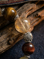 Golden Overlord Dzi Bead · Tiger Eye Crystal Multi-Gem Bracelet