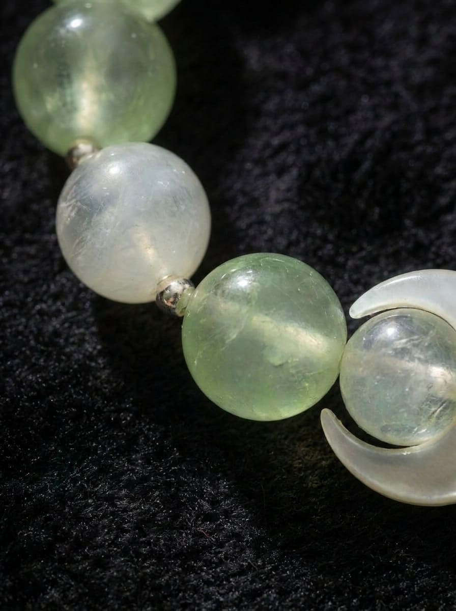 Holy Lake Green Moon · Moonstone and Prehnite Bracelet