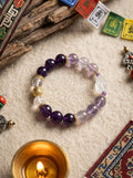 「Purple Realm Lotus Heart」 Amethyst & Clear Crystal Bracelet